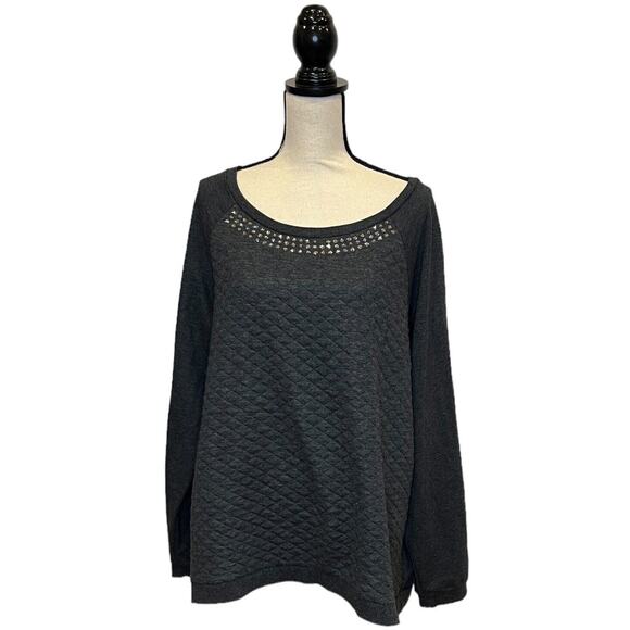 Cato Women's Size 26/28 Pull Over Quilted Sweater Gray with Bling Rhinestones - Picture 2 of 7